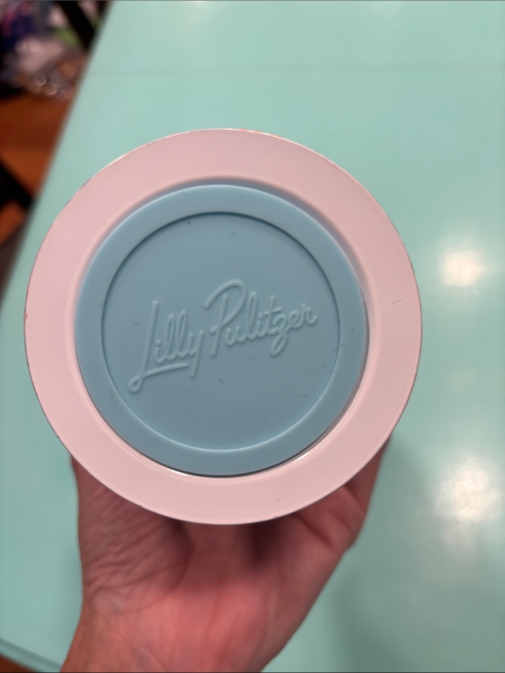 Lilly Pulitzer Pink & Light Blue Floral Water Bottle with Gold Logo - Picture 3 of 5